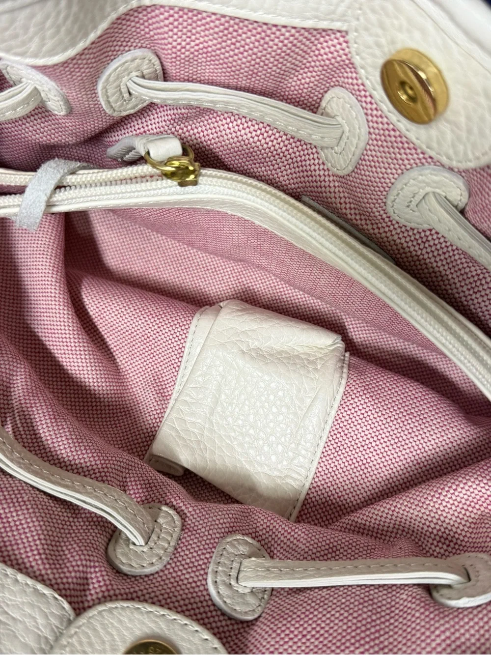 Dooney & Bourke CHIARA Hand Bag Purse White Pebble Grain Leather and Pink Great